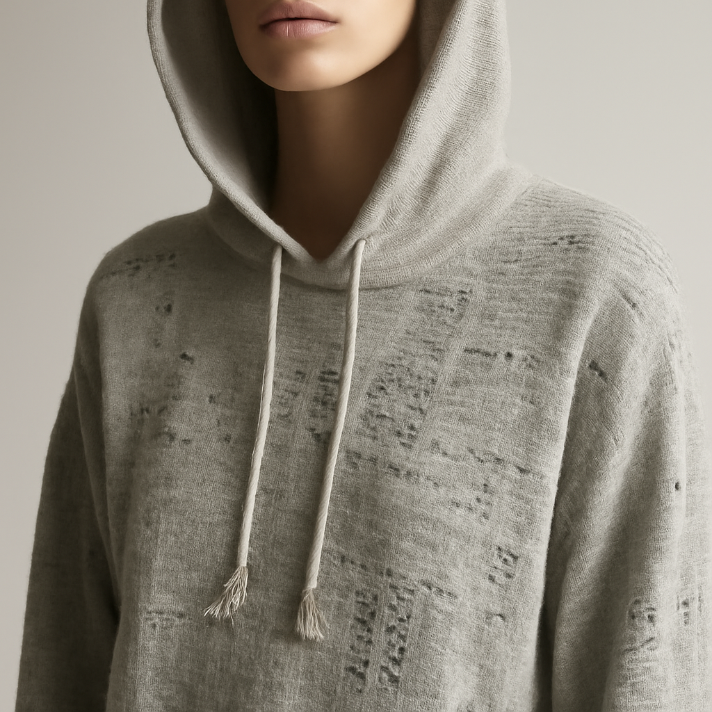 A Hoodie Stitched With Borrowed Newsprint